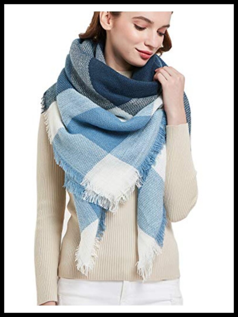 Woolen Plaid Square Blanket Scarf Warm Winter Shawl Wrap